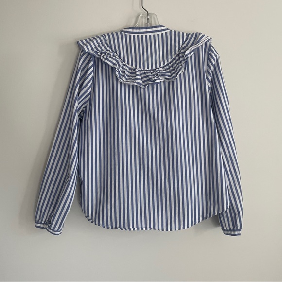 MADEWELL STRIPED RUFFLE FRONT BLOUSE BLUE WHITE - Picture 11 of 13